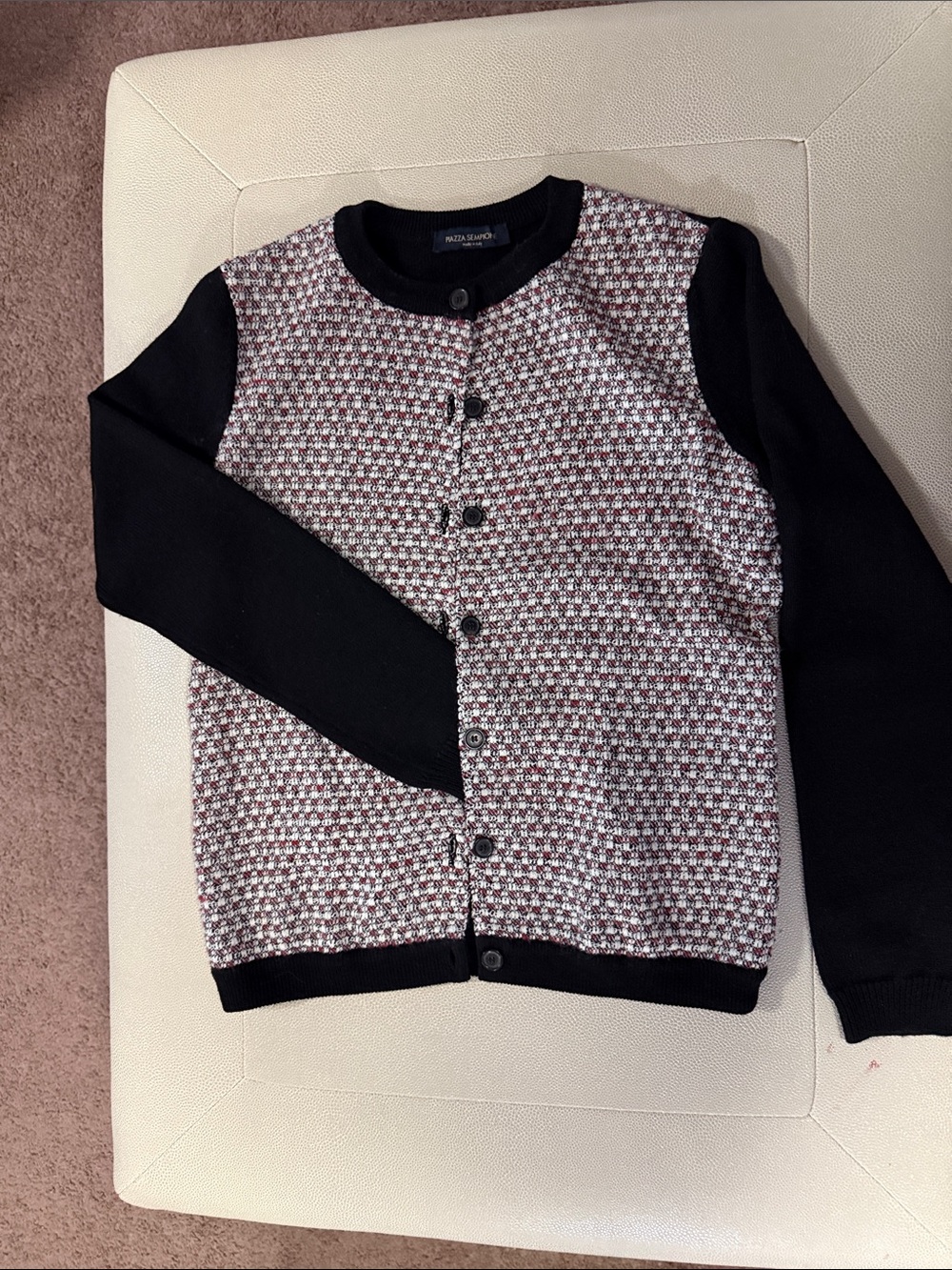 Piazza Sempione Black & Burgundy Patterned Cardigan